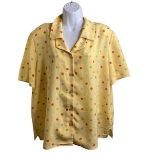 Vintage Patchington Women's Yellow Polka Dot Top Est. Size 2X Girly Retro Blouse